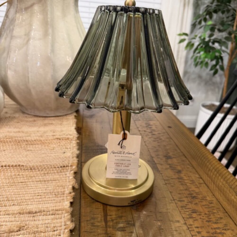 Glass Shade Table Lamp Green - Hearth & Hand with Magnolia NEW
